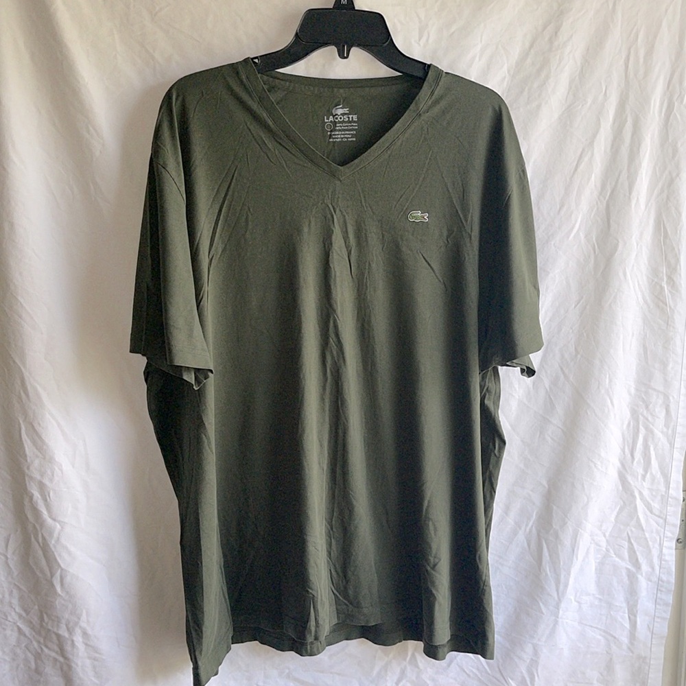 Lacoste Men's Olive Green V-Neck Short Sleeve Shirt